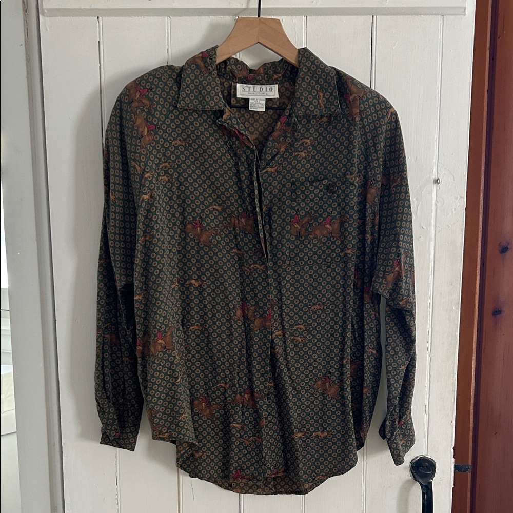 Vintage horse and hound print blouse